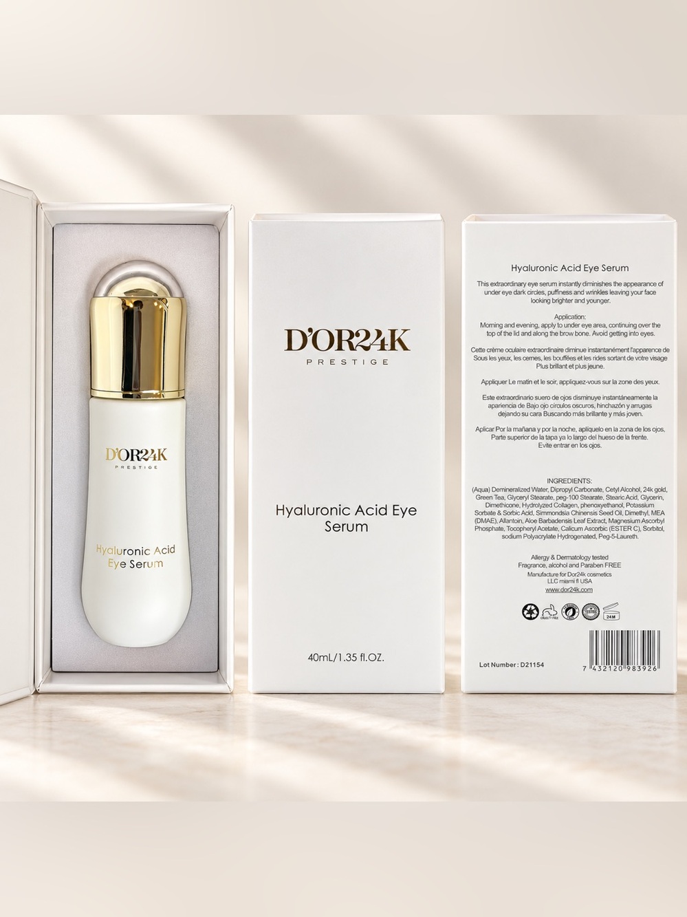 D’OR24K Prestige Hyaluronic Acid Eye Serum - 40ml NIB